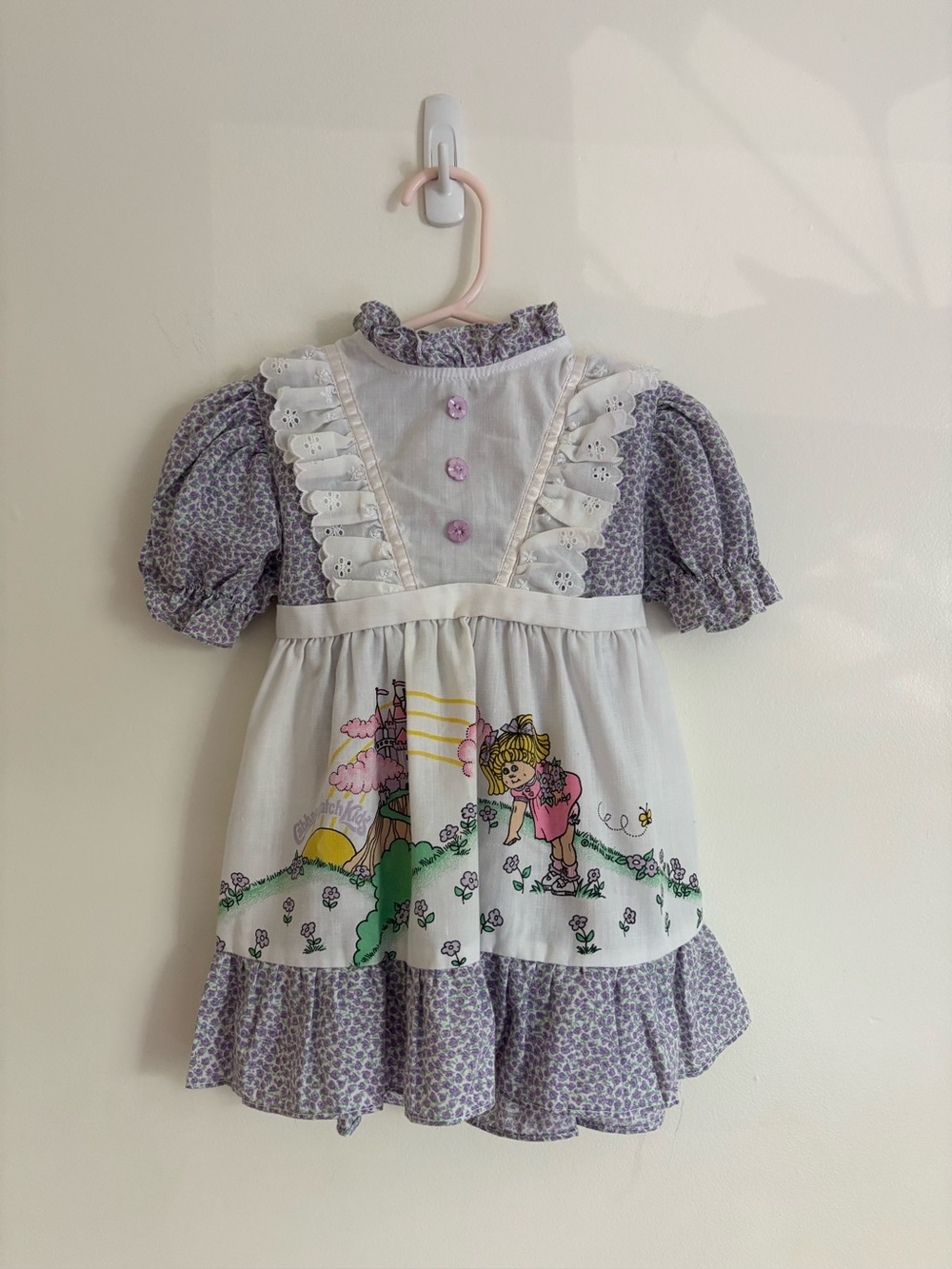 Vintage 80’s Cabbage Patch Purple Floral Girl's Dress with Illustrated Apron